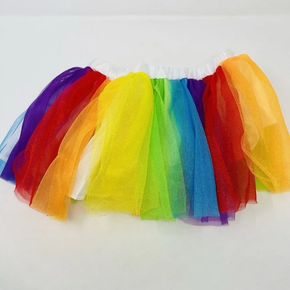 Youth Child Size S/M Mesh Tutu Skirt in Rainbow For Play Pretend Halloween 448‎